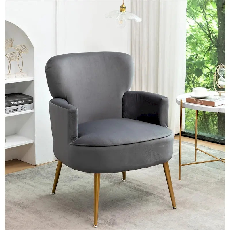 Stylish Velvet Armchair with Gold Metal Legs Comfortable Accent Chair