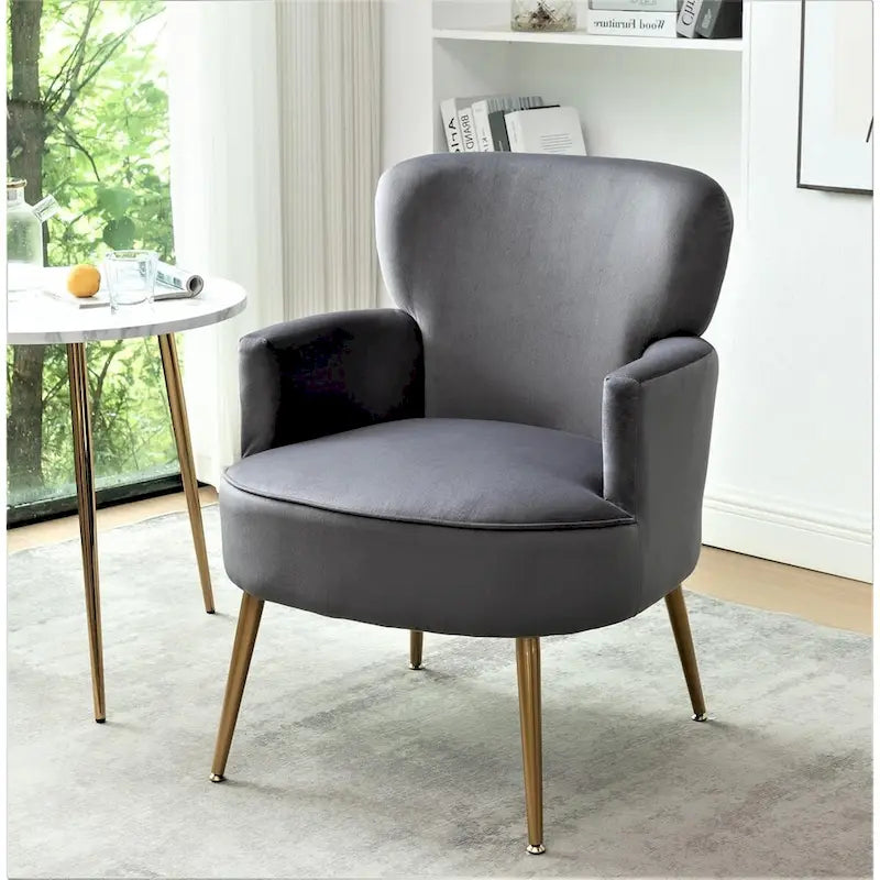 Stylish Velvet Armchair with Gold Metal Legs Comfortable Accent Chair