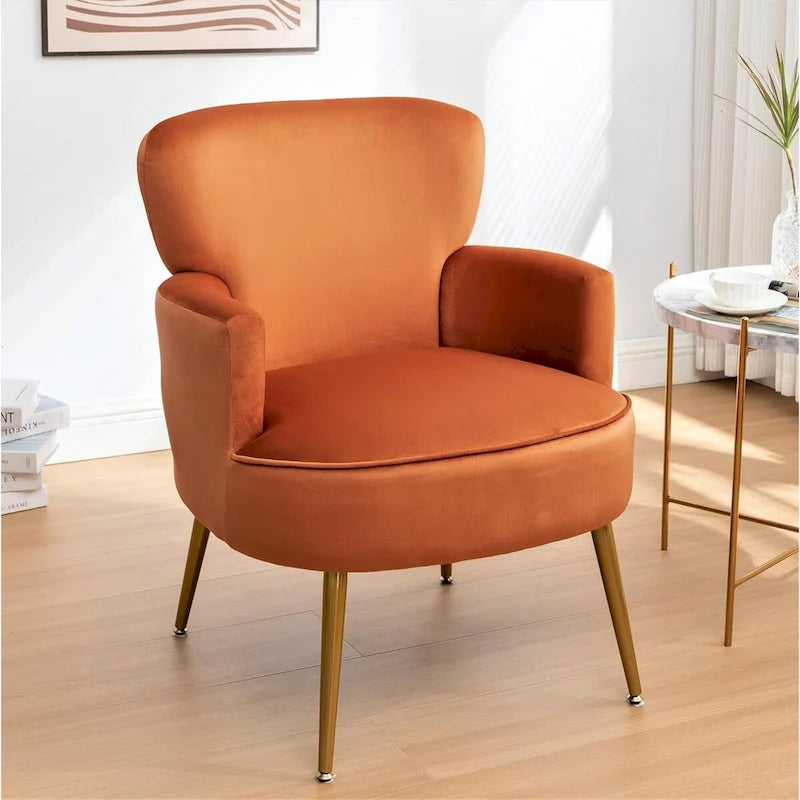Stylish Velvet Armchair with Gold Metal Legs Comfortable Accent Chair