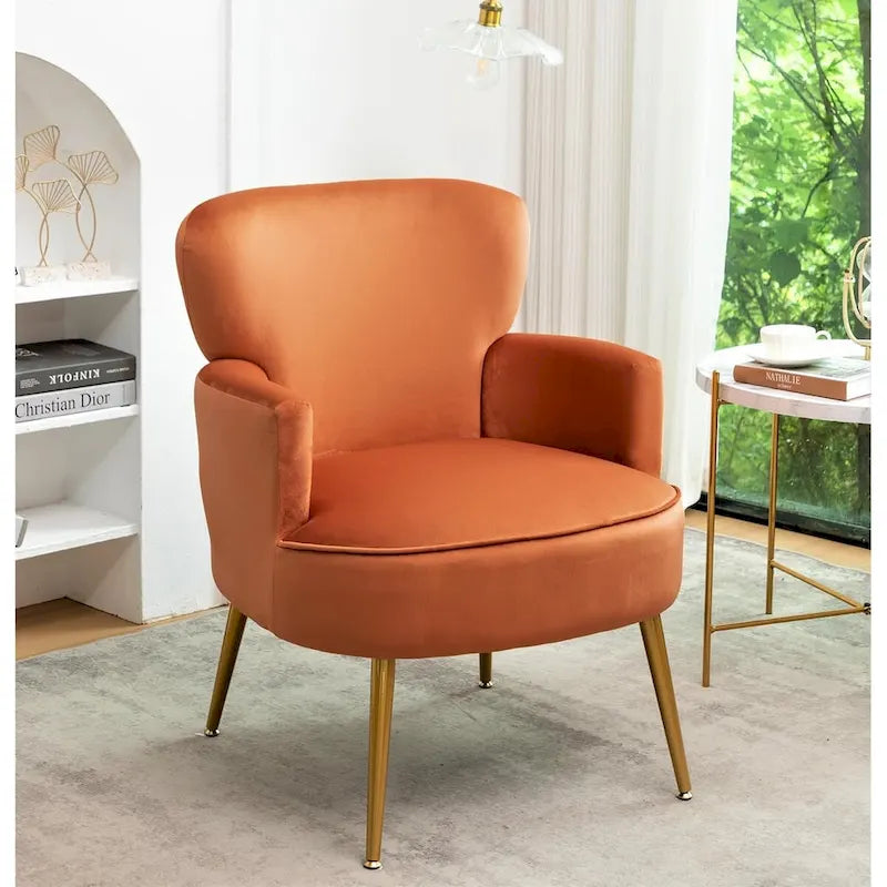 Stylish Velvet Armchair with Gold Metal Legs Comfortable Accent Chair