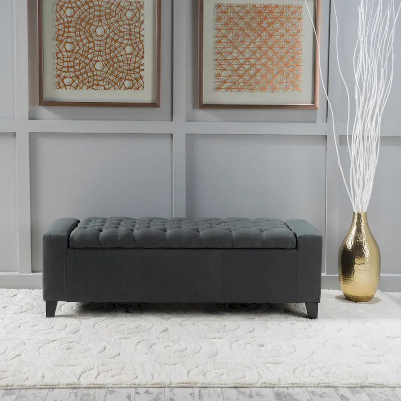 Tufted Upholstered Storage Bench with Lift-Top Lid for Bedroom or Entryway