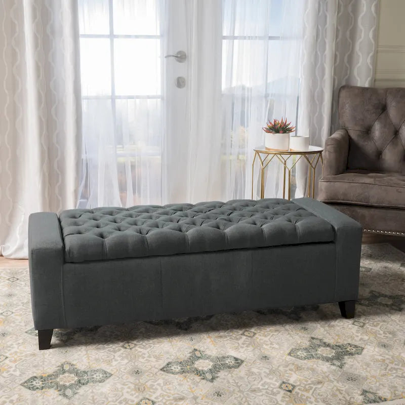 Tufted Upholstered Storage Bench with Lift-Top Lid for Bedroom or Entryway