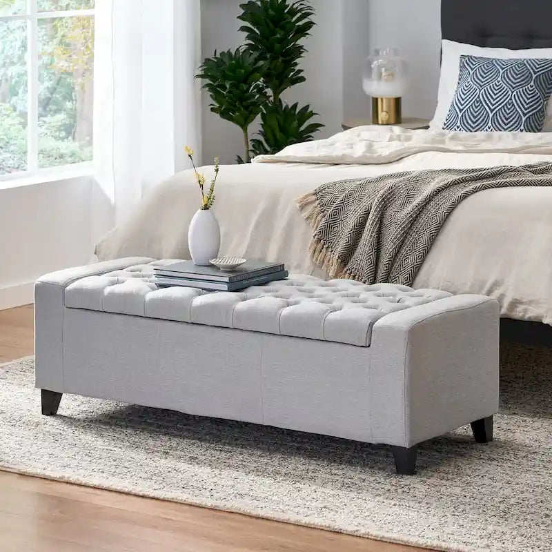 Tufted Upholstered Storage Bench with Lift-Top Lid for Bedroom or Entryway