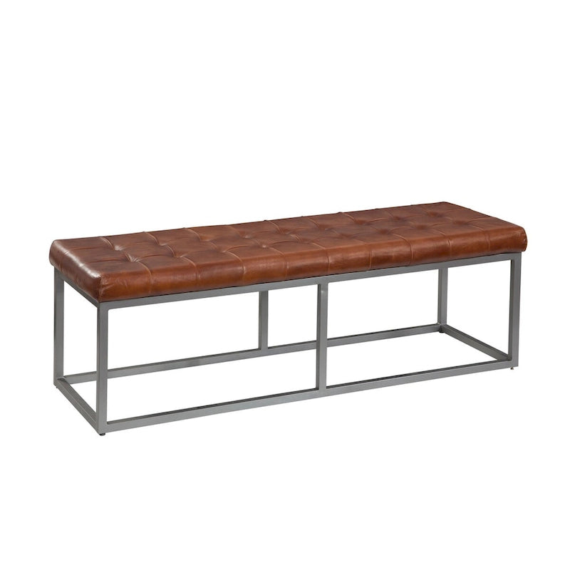 Cinnamon Brown Genuine Leather and Metal Accent Bench