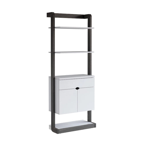 Vitrine moderne de 65 pouces, 4 étagères, tiroir, gris vieilli, blanc