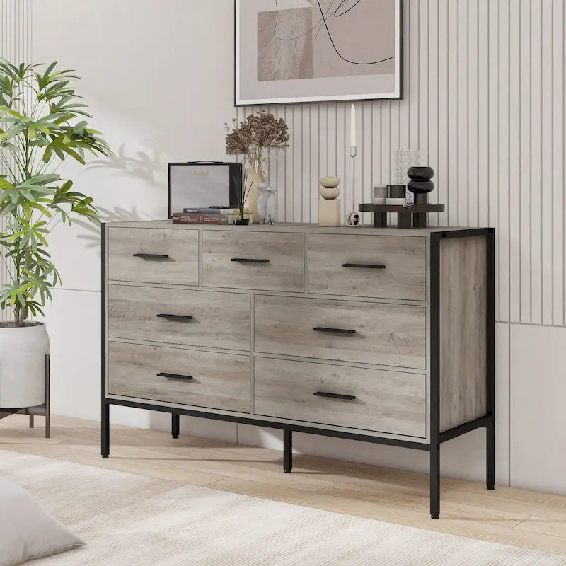 Wood Dresser with 7 Drawers, Wooden Storage Closet for Bedroom, Solid Clothes Cabinet