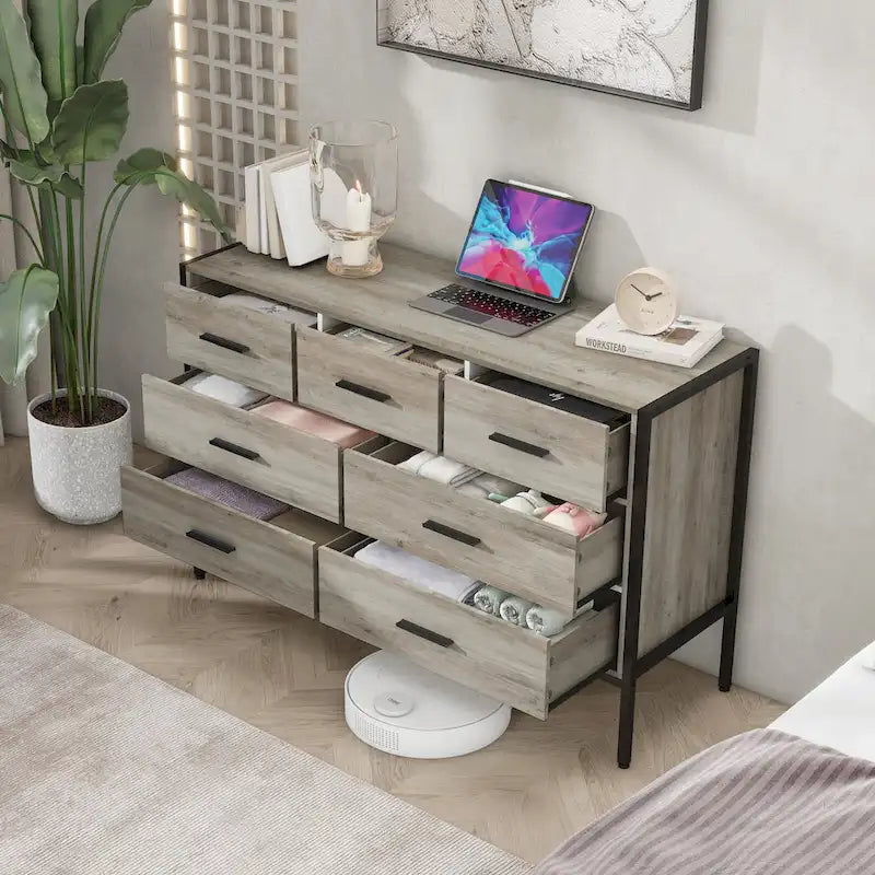 Wood Dresser with 7 Drawers, Wooden Storage Closet for Bedroom, Solid Clothes Cabinet