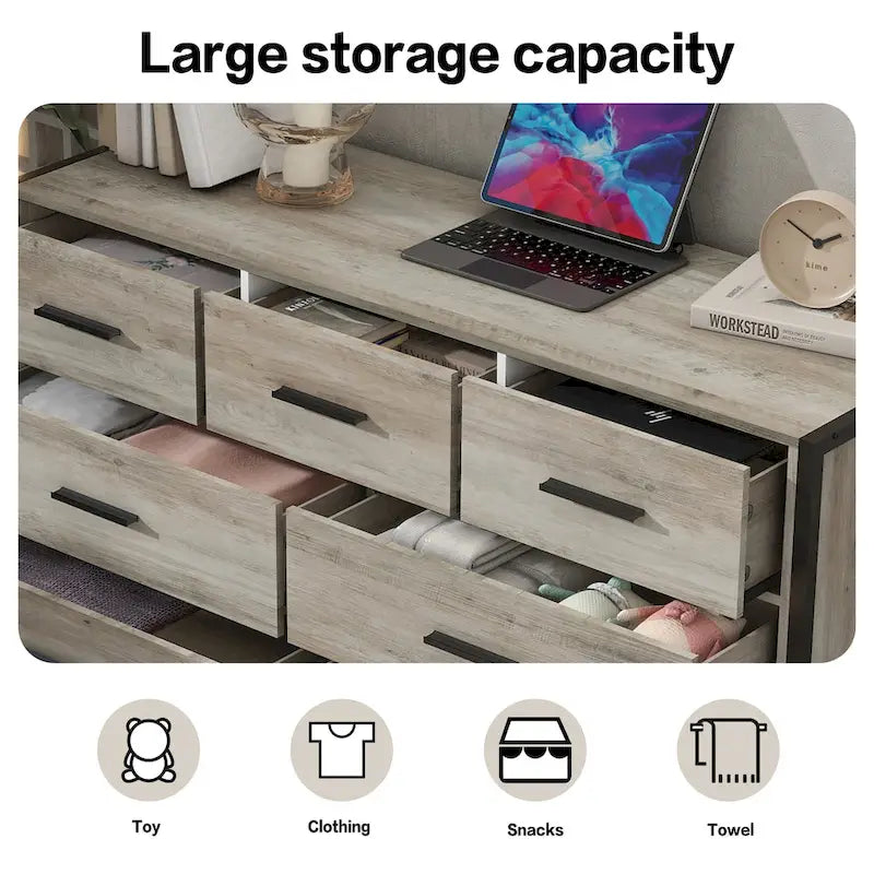 Wood Dresser with 7 Drawers, Wooden Storage Closet for Bedroom, Solid Clothes Cabinet