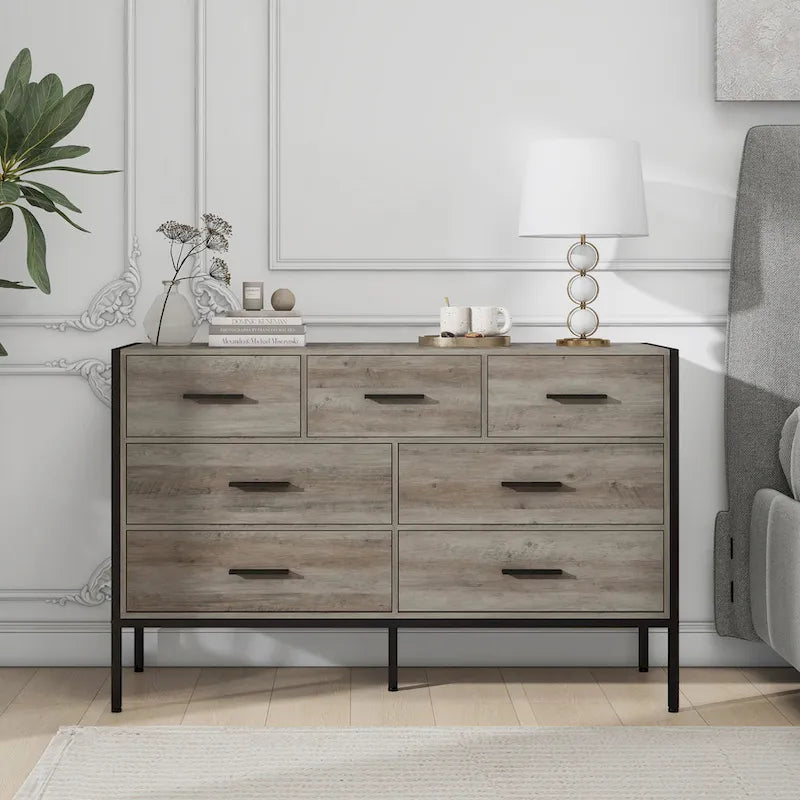 Wood Dresser with 7 Drawers, Wooden Storage Closet for Bedroom, Solid Clothes Cabinet