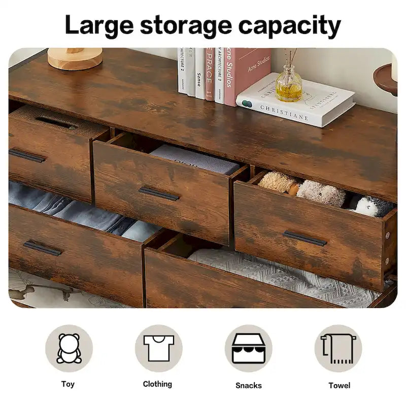 Wood Dresser with 7 Drawers, Wooden Storage Closet for Bedroom, Solid Clothes Cabinet