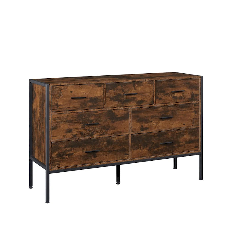 Wood Dresser with 7 Drawers, Wooden Storage Closet for Bedroom, Solid Clothes Cabinet