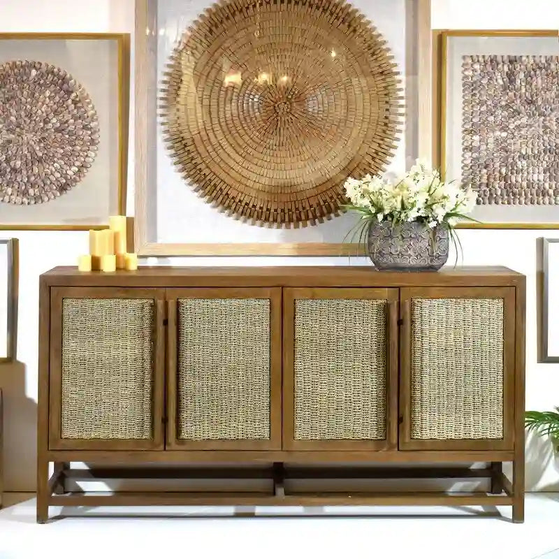 4-Door Large Storage Cabinet with Adjustable Shelves for Living Room or Hallway