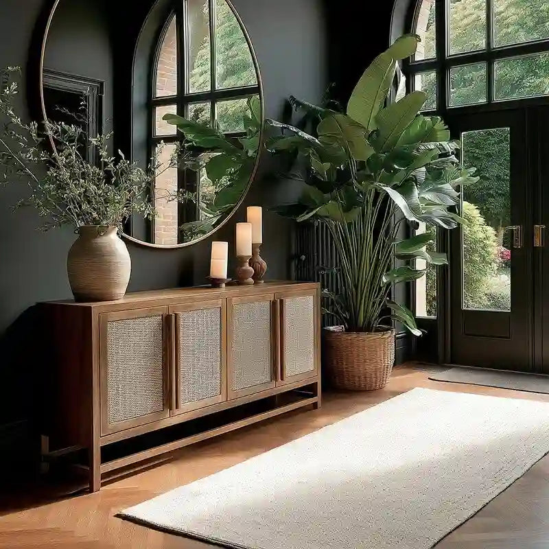 4-Door Large Storage Cabinet with Adjustable Shelves for Living Room or Hallway