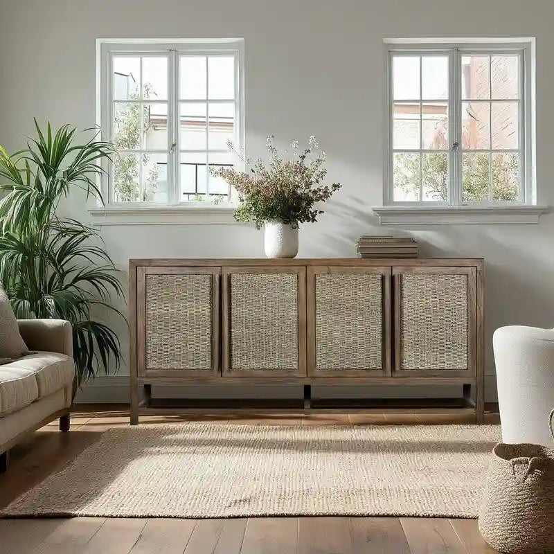 4-Door Large Storage Cabinet with Adjustable Shelves for Living Room or Hallway