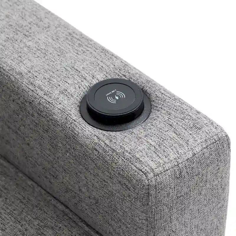 Moderní látkové polohovací křeslo s vysokým opěradlem, knoflíkovým prošíváním a funkcí push-back