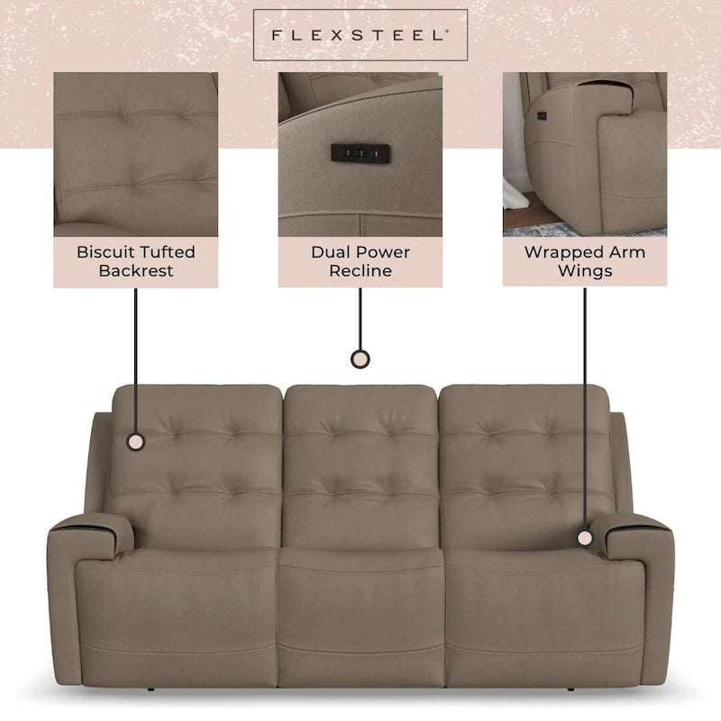 Top Grain Leather Power Reclining Sofa with Power Headrests
