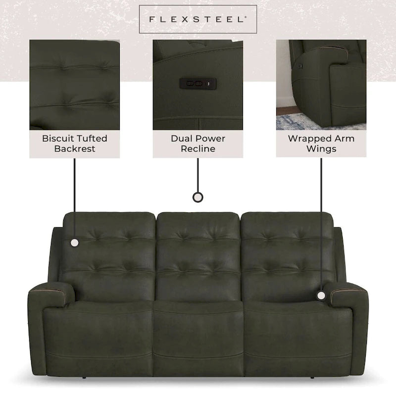 Top Grain Leather Power Reclining Sofa with Power Headrests