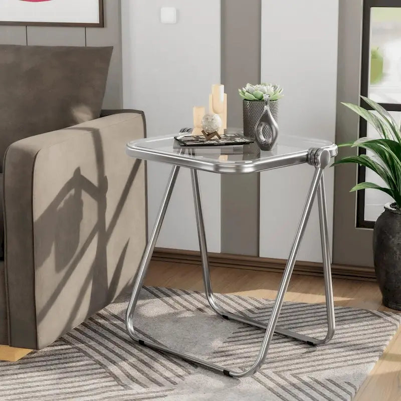 Square Plastic Folding End Table with Iron Frame