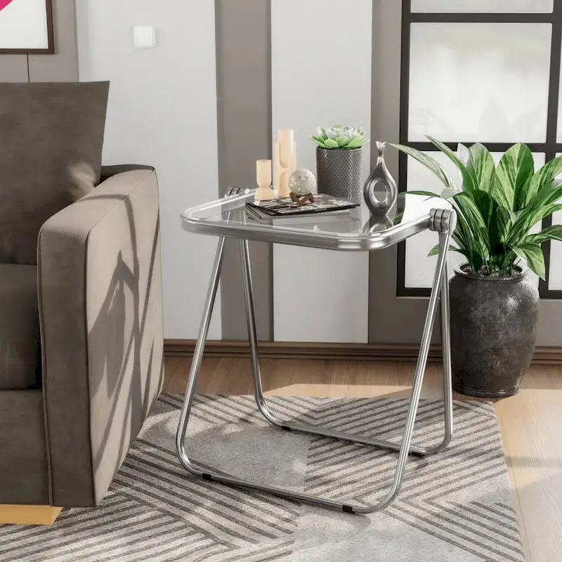 Square Plastic Folding End Table with Iron Frame
