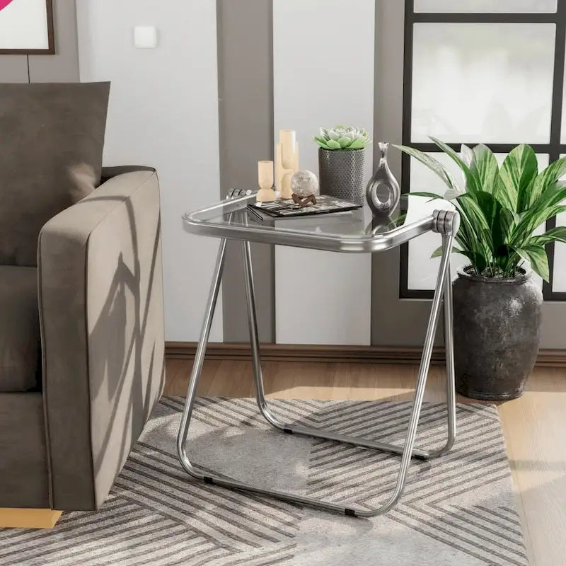 Square Plastic Folding End Table with Iron Frame