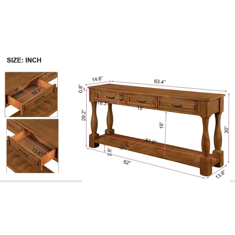 Wood Console Table with 3 Drawers and 1 Bottom Shelf
