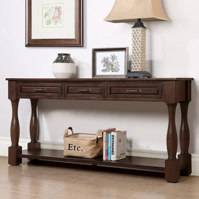 Wood Console Table with 3 Drawers and 1 Bottom Shelf