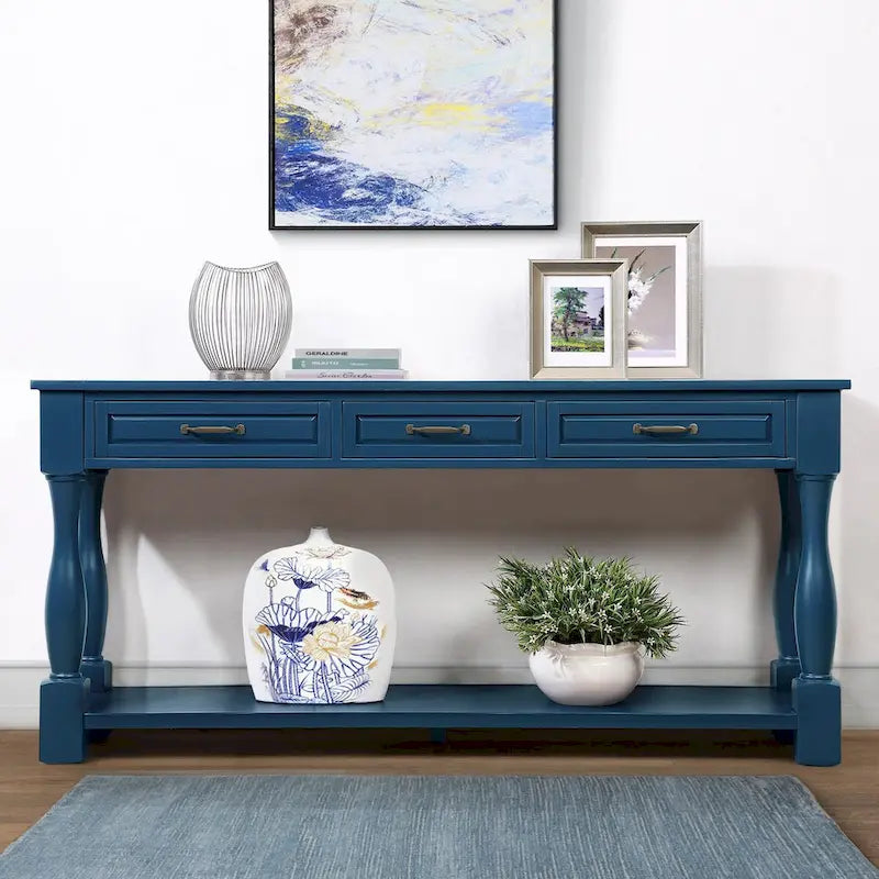 Wood Console Table with 3 Drawers and 1 Bottom Shelf