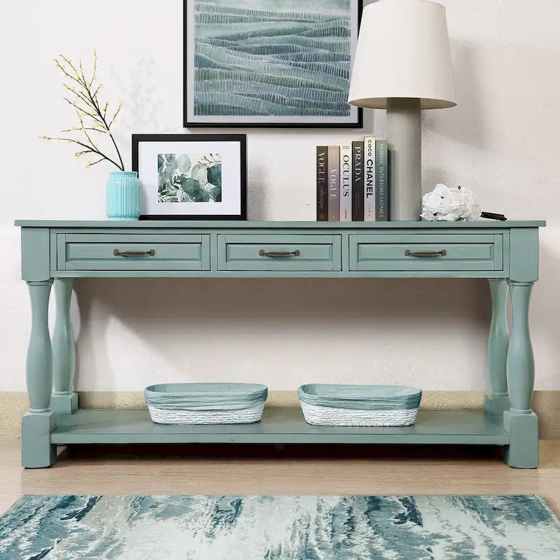 Wood Console Table with 3 Drawers and 1 Bottom Shelf