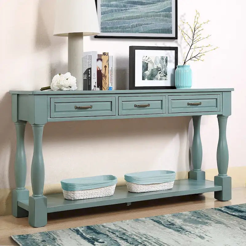 Wood Console Table with 3 Drawers and 1 Bottom Shelf