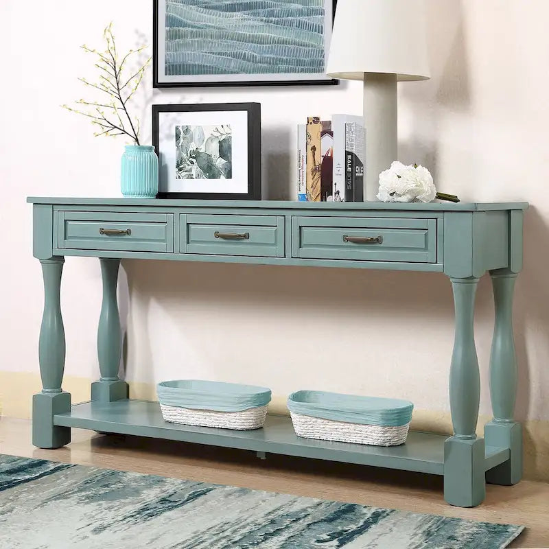 Wood Console Table with 3 Drawers and 1 Bottom Shelf