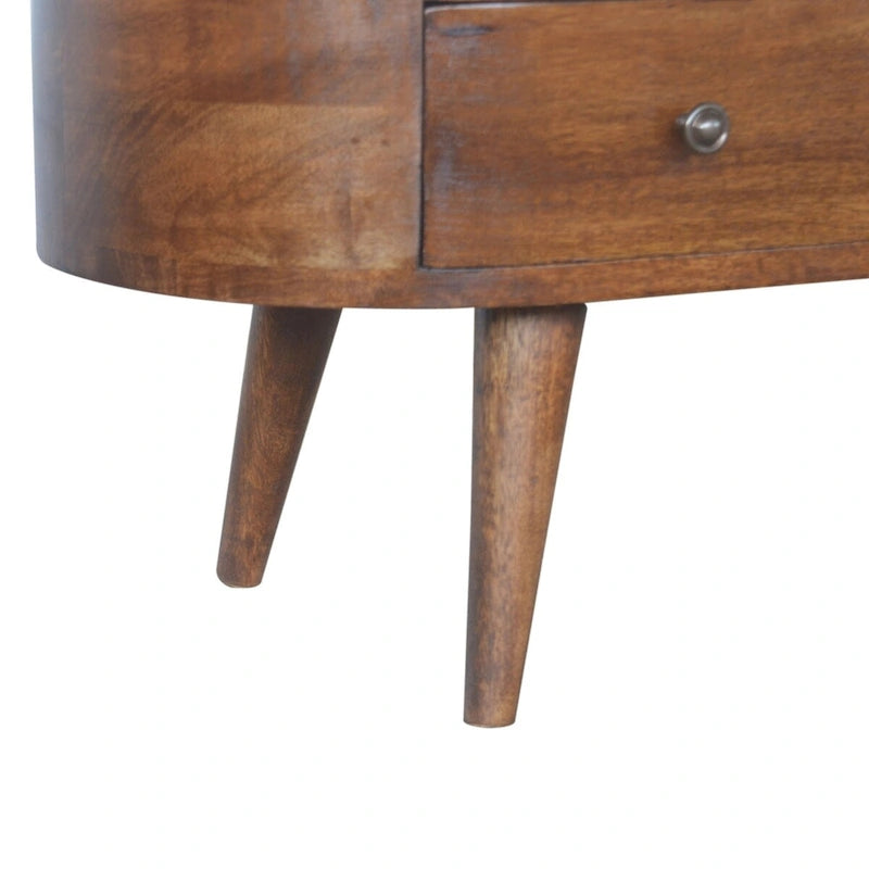 Chestnut Rounded Entertainment Unit with Storage Shelves for Living Room