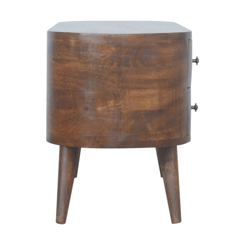 Chestnut Rounded Entertainment Unit with Storage Shelves for Living Room