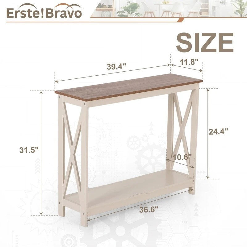 Narrow console sofa table with storage space - 11.8D x 39.4W x 31.5H