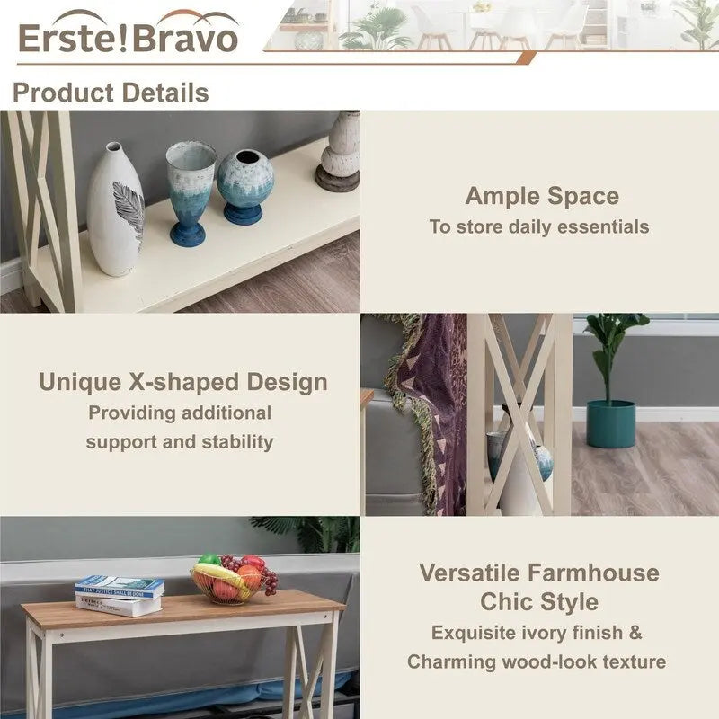 Narrow console sofa table with storage space - 11.8D x 39.4W x 31.5H