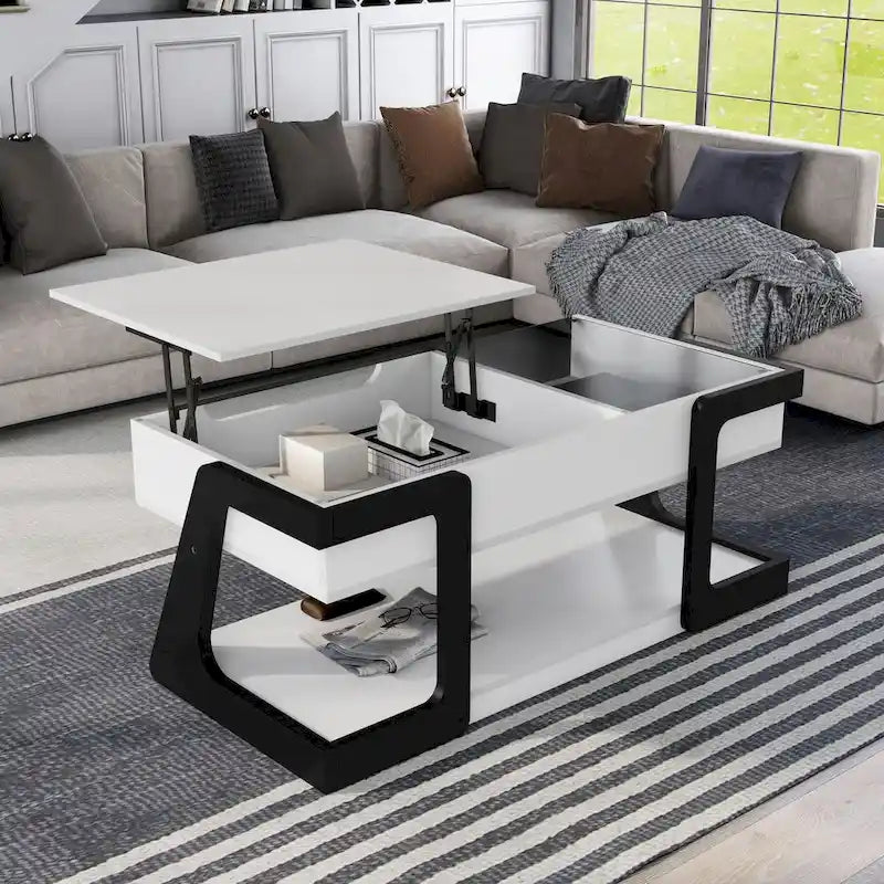 2-Piece Modern White Lift-top Coffee Table and End Table Set