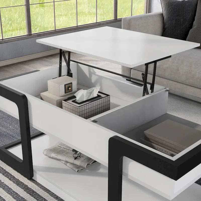 2-Piece Modern White Lift-top Coffee Table and End Table Set