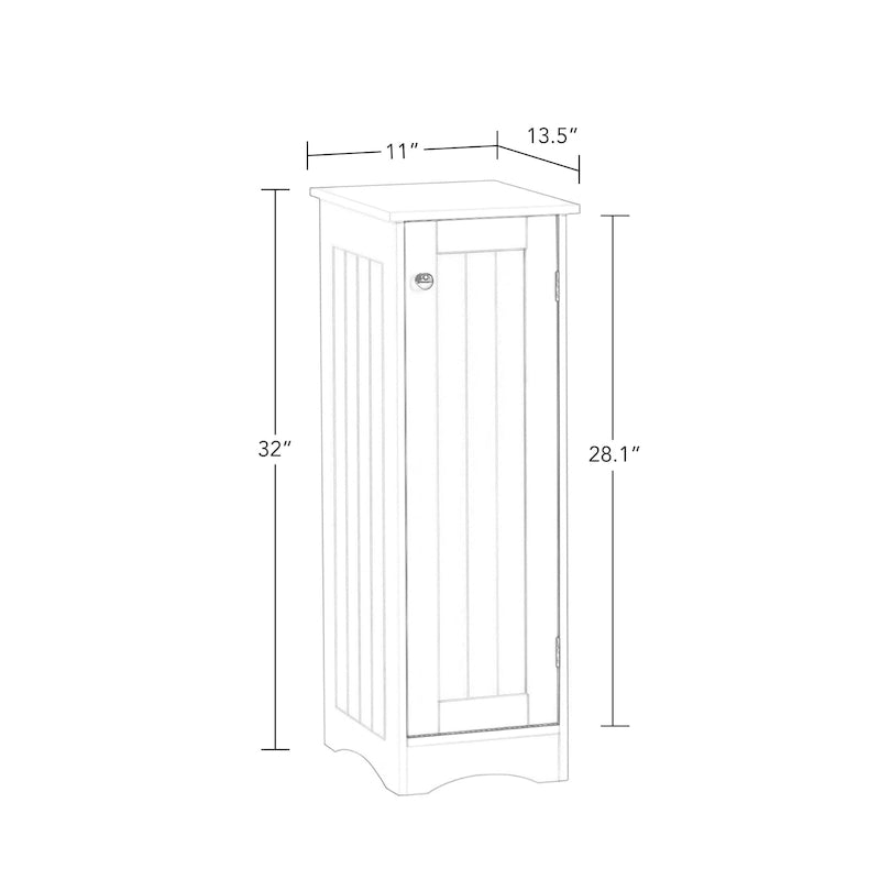 Single Door Narrow Bathroom and Laundry Storage Cabinet with Adjustable Shelves - White