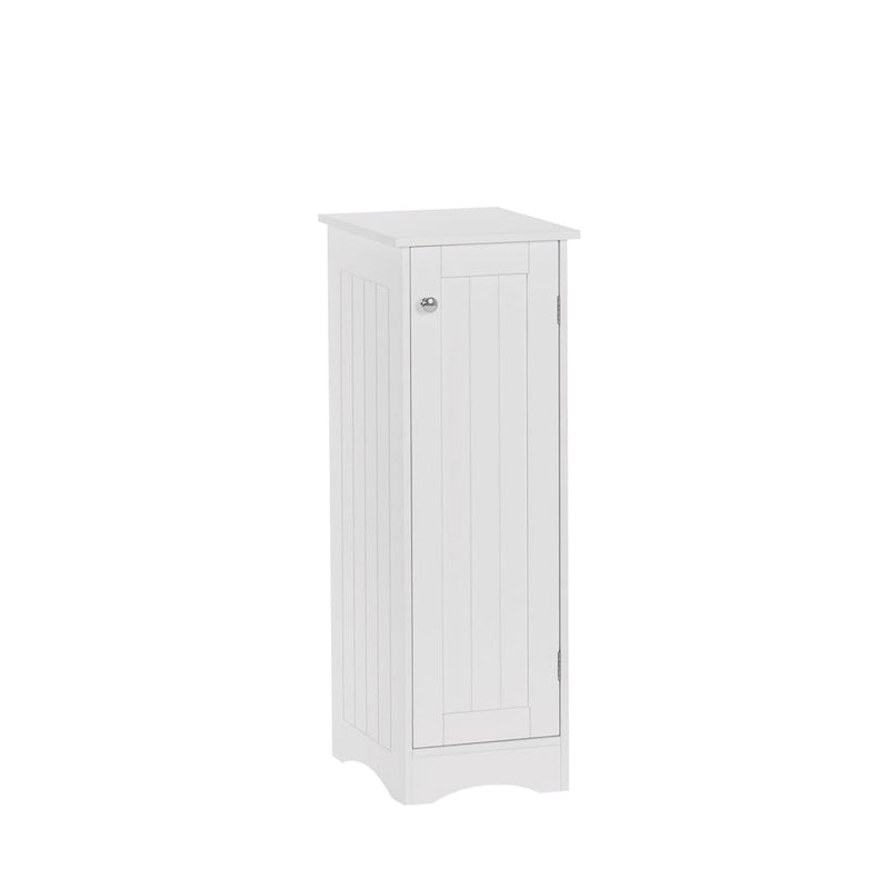 Single Door Narrow Bathroom and Laundry Storage Cabinet with Adjustable Shelves - White