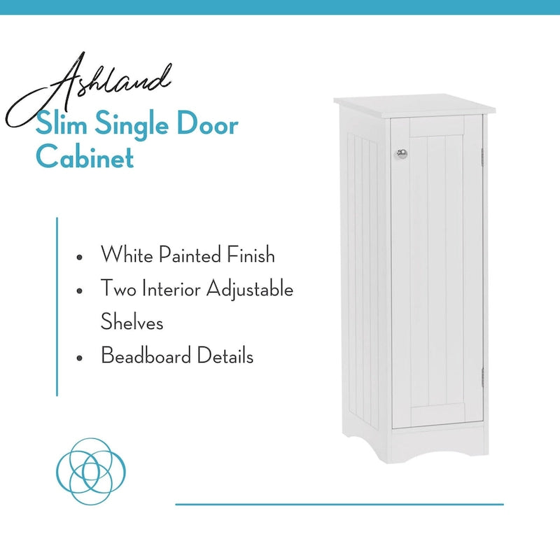 Single Door Narrow Bathroom and Laundry Storage Cabinet with Adjustable Shelves - White