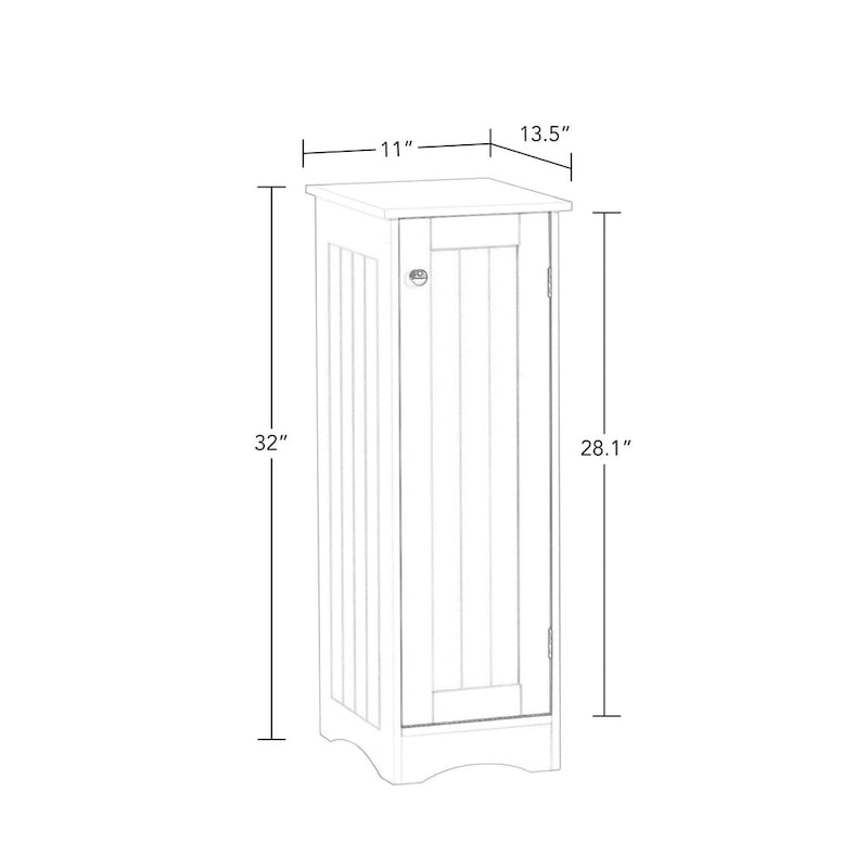 Single Door Narrow Bathroom and Laundry Storage Cabinet with Adjustable Shelves - White