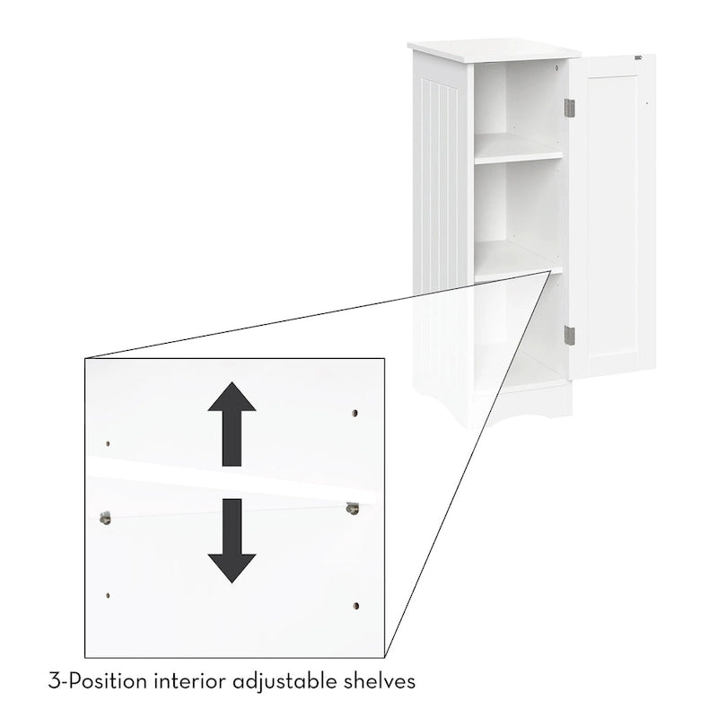 Single Door Narrow Bathroom and Laundry Storage Cabinet with Adjustable Shelves - White