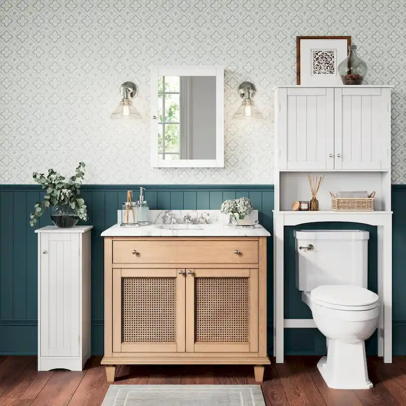 Single Door Narrow Bathroom and Laundry Storage Cabinet with Adjustable Shelves - White