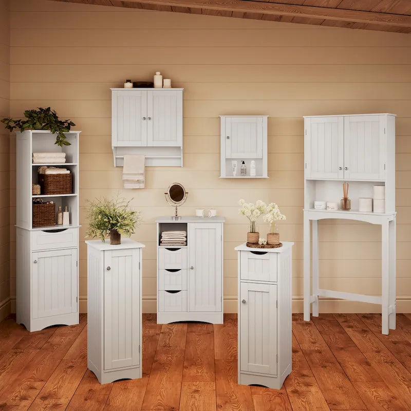 Single Door Narrow Bathroom and Laundry Storage Cabinet with Adjustable Shelves - White