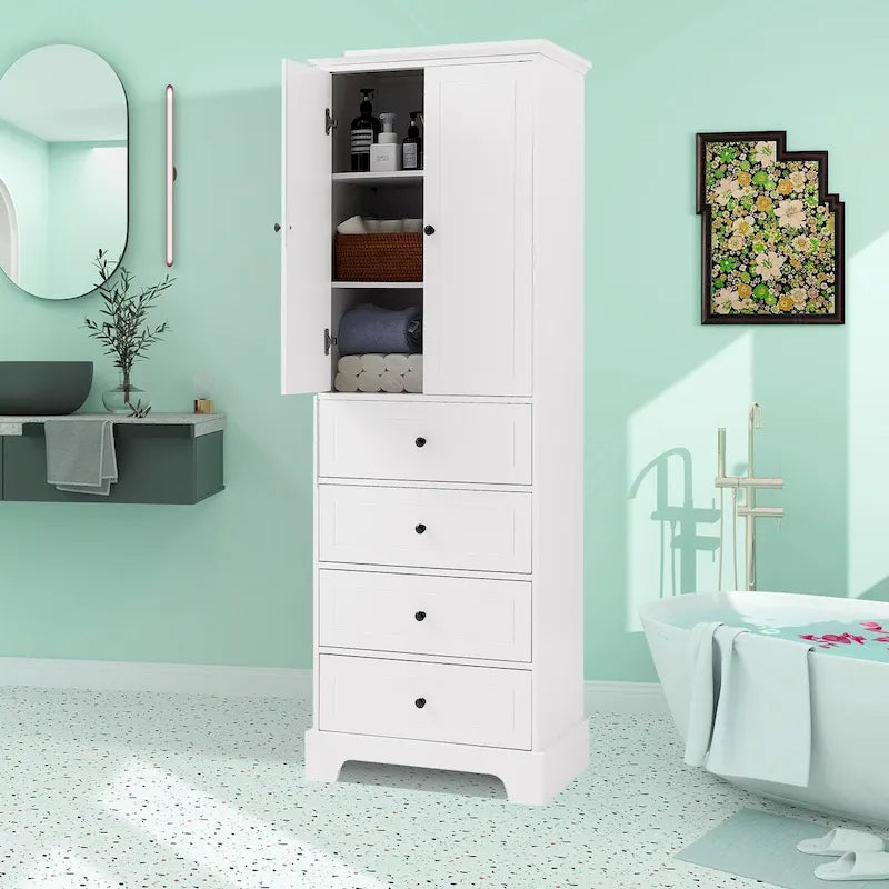 Freestanding Storage Cabinet with 2 Doors and 4 Drawers