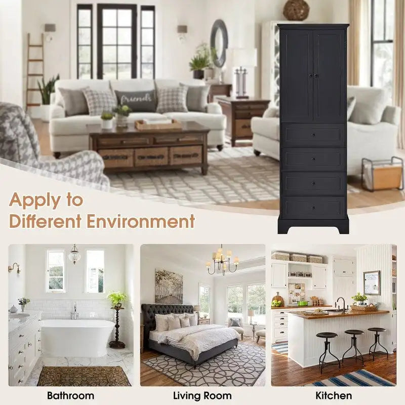 Freestanding Storage Cabinet with 2 Doors and 4 Drawers