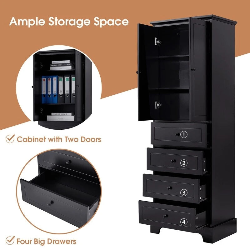 Freestanding Storage Cabinet with 2 Doors and 4 Drawers