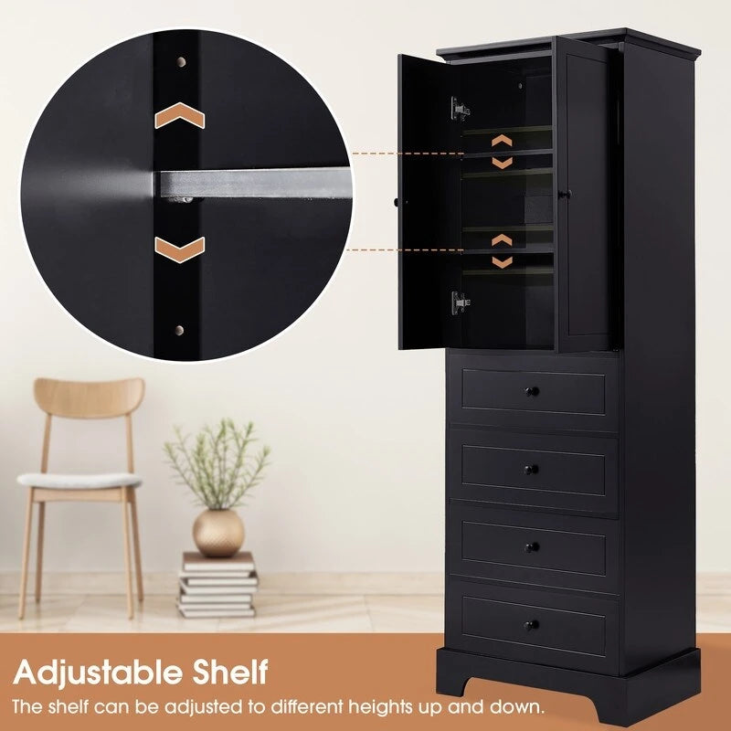 Freestanding Storage Cabinet with 2 Doors and 4 Drawers