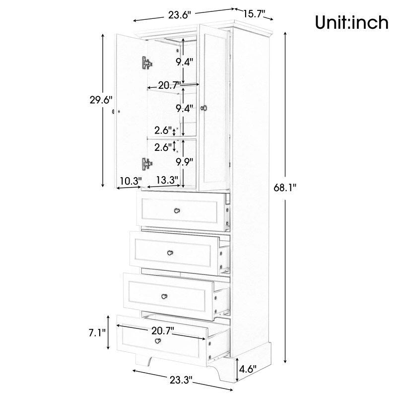 Freestanding Storage Cabinet with 2 Doors and 4 Drawers