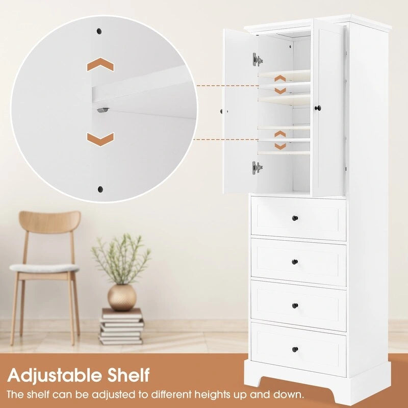 Freestanding Storage Cabinet with 2 Doors and 4 Drawers