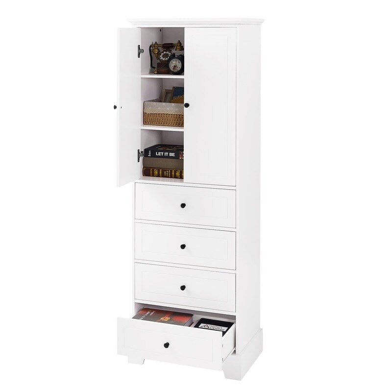 Freestanding Storage Cabinet with 2 Doors and 4 Drawers